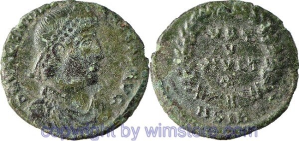 Valentinianus I. 364 - 375, Sirmium, AE 3, 19,1 mm, 2,76 g, D N VALENTINIANVS P F AVG // Kranz mit Inschrift / ASIRM, -ss