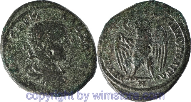 Provinz Moesia Inferior, Stadt Marcianopolis, Severus Alexander 222  - 235, 10,96 g, AVT K M AVP CEVH AΛEZANΔPOC // ΥΠ ΤΙΒ ΙΟΥΛ ΦΗCΤΟΥ ΜΑΡΚΙΑΝΟΠΟΛΙΤΩ / Ν, Adler mit geöffneten Flügeln steht frontal, mit Kranz im Schnabel nach links blickend, Bro