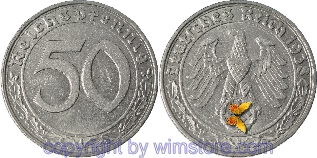 3. Reich, 50 Reichspfennig 1938 B, KM 95, Nickel, vz
