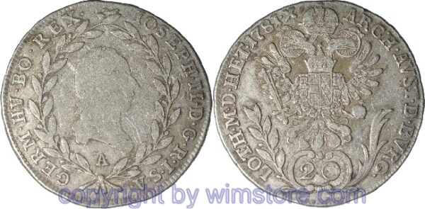 Josef II. 1780 - 1790, 20 Kreuzer 1781 A, Wien, Her 215, Silber, s, sehr selten!!