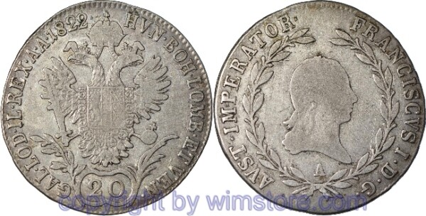 Franz II./I., 20 Kreuzer 1822 A, Wien, Her 745, Silber, s