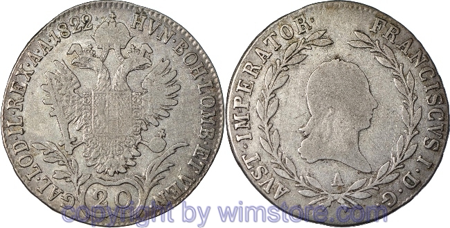 Franz II./I., 20 Kreuzer 1822 A, Wien, Her 745, Silber, s