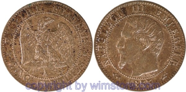Frankreich, 5 Centimes 1855 A (a), Anker - Hand, Paris, KM 777.1, Bronze, vz