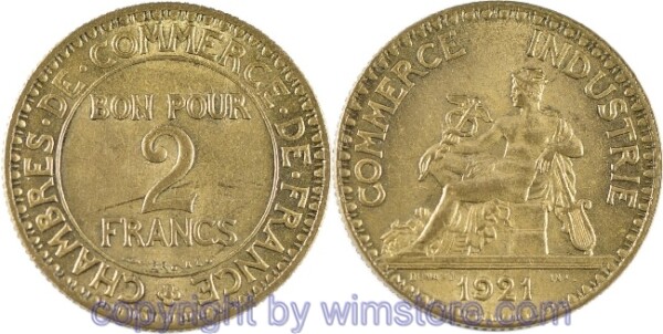Frankreich, 2 Francs 1921, KM 877, Alu/Bro, vz