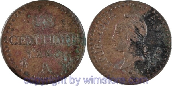 Frankreich, Un Centime L´AN 6 A, KM 646, Bronze, s