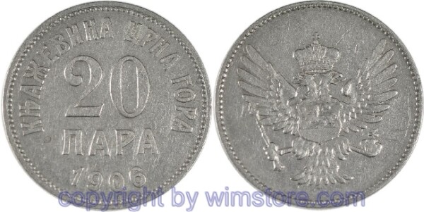 Montenegro, 20 Para 1906, KM 4, Nickel, ss