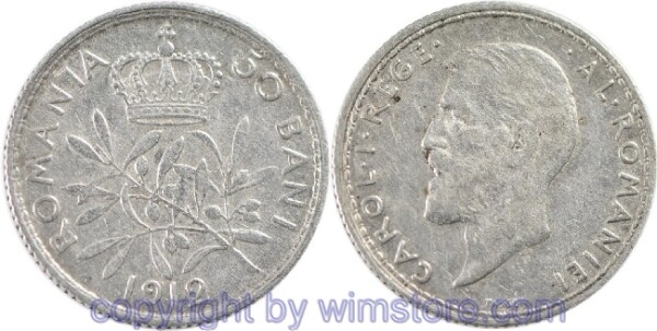 v31274 Rumänien, 50 Bani 1912, KM 41, Silber, ss