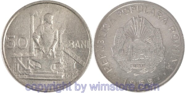 v31284 Rumänien, 50 Bani 1955, KM 86, Ku/Ni, ss