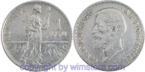 Rumänien, 1 Leu 1910, KM 42, Silber, ss