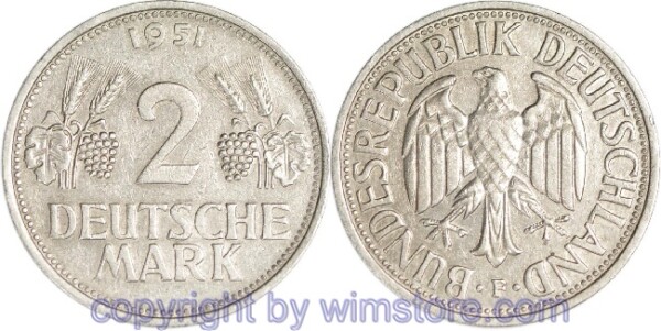 BRD, 2 Mark 1950 F, KM 111, Ku/Ni, ss, kl. Rs.