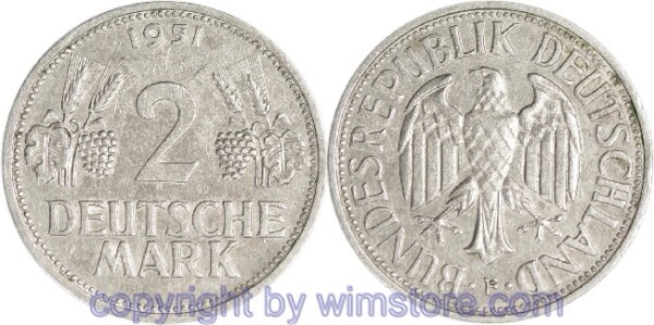 v31487 BRD, 2 Mark 1950 F, KM 111, Ku/Ni, ss