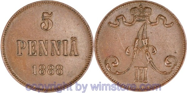 Finnland, 5 Penniä 1888, KM 11, Kupfer, ss-vz