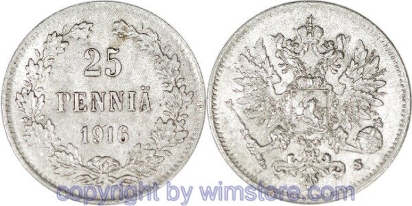 v31526 Finnland, 25 Penniä 1916, KM 6.2, Silber, ss