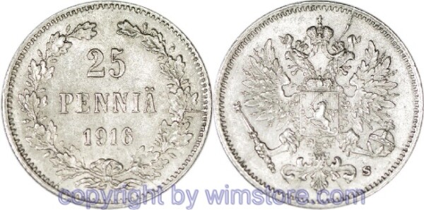 Finnland, 25 Penniä 1916, KM 6.2, Silber, vz