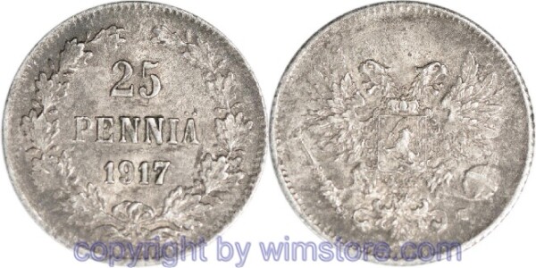 Finnland, 25 Penniä 1917, KM 6.2, Silber, -st