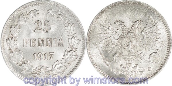 v31554 Finnland, 25 Penniä 1917, KM 6.2, Silber, -st