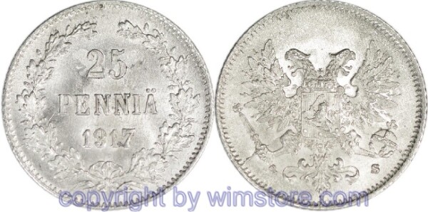 Finnland, 25 Penniä 1917, KM 6.2, Silber, -st