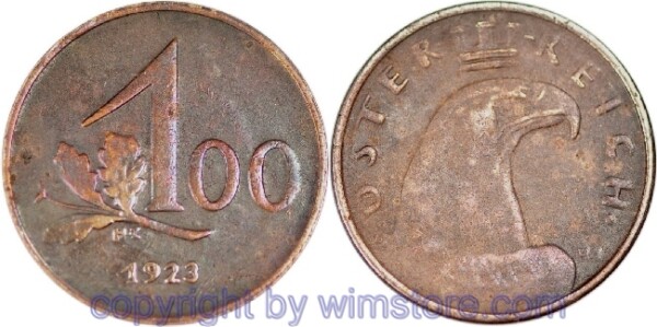 1. Republik, 100 Kronen 1923, J 419, Bronze, s-ss