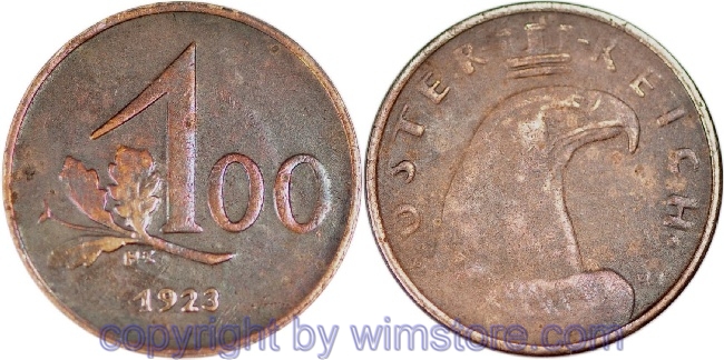 1. Republik, 100 Kronen 1923, J 419, Bronze, s-ss