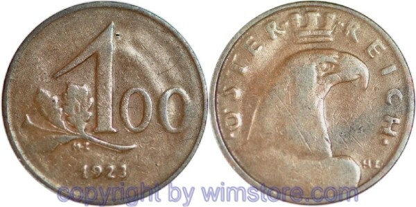 1. Republik, 100 Kronen 1923, J 419, Bronze, s-ss