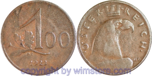 1. Republik, 100 Kronen 1923, J 419, Bronze, s-ss