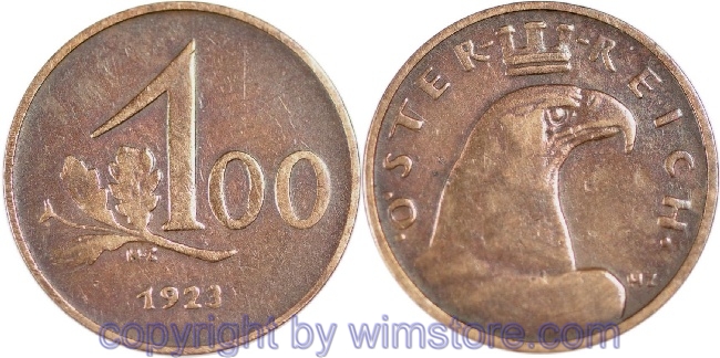 1. Republik, 100 Kronen 1923, J 419, Bronze, s-ss