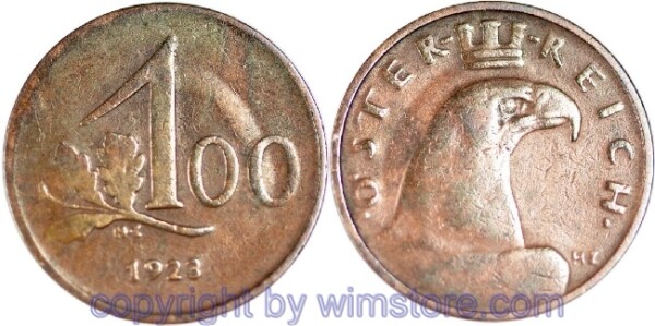 1. Republik, 100 Kronen 1923, J 419, Bronze, s-ss