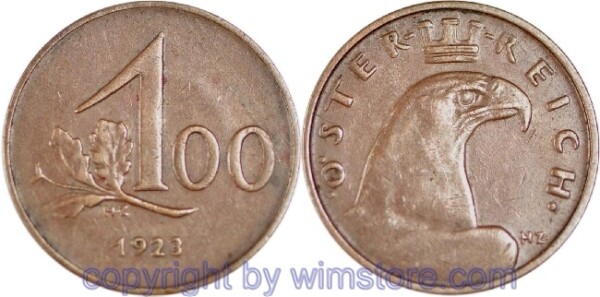 1. Republik, 100 Kronen 1923, J 419, Bronze, ss