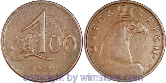 v31677 1. Republik, 100 Kronen 1923, J 419, Bronze, ss