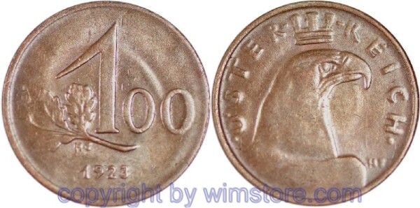 1. Republik, 100 Kronen 1923, J 419, Bronze, ss