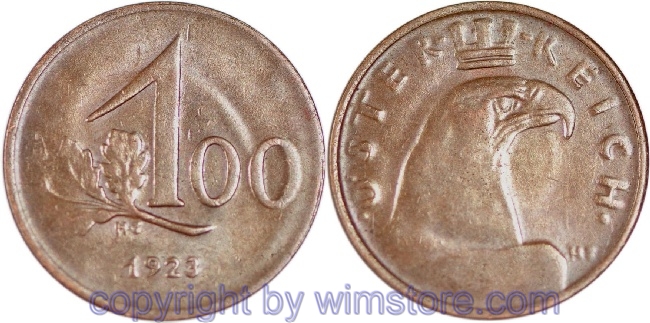 v31682 1. Republik, 100 Kronen 1923, J 419, Bronze, ss