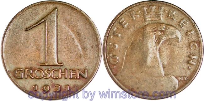 v31686 1. Republik, 1 Groschen 1931, J 424, Bronze, ss