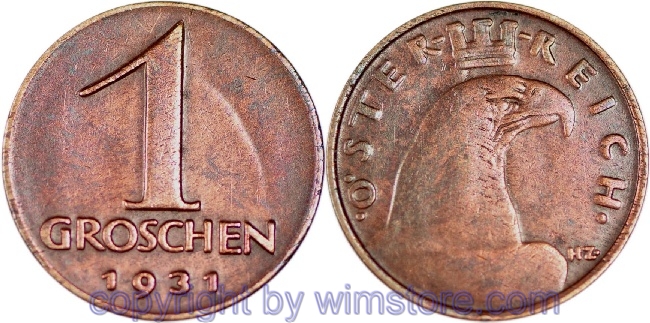 v31688 1. Republik, 1 Groschen 1931, J 424, Bronze, ss