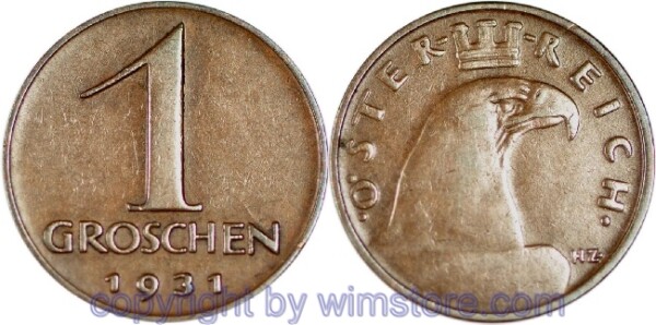 1. Republik, 1 Groschen 1931, J 424, Bronze, ss
