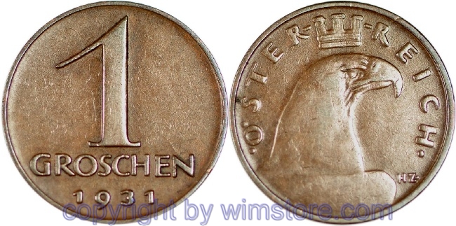 v31689 1. Republik, 1 Groschen 1931, J 424, Bronze, ss