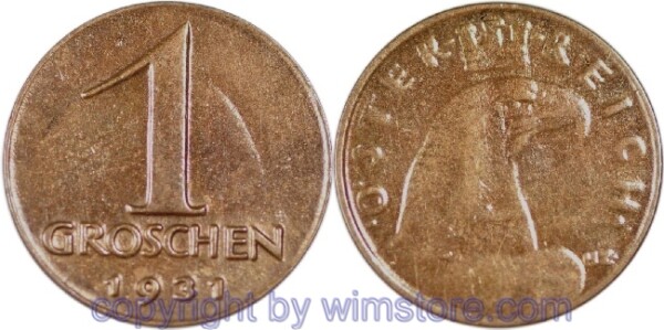 1. Republik, 1 Groschen 1931, J 424, Bronze, ss