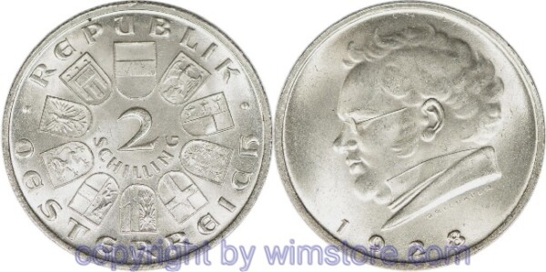 1. Republik, 2 Schilling 1928, Franz Schubert, J 430, Silber, vz-st, kleiner Fleck