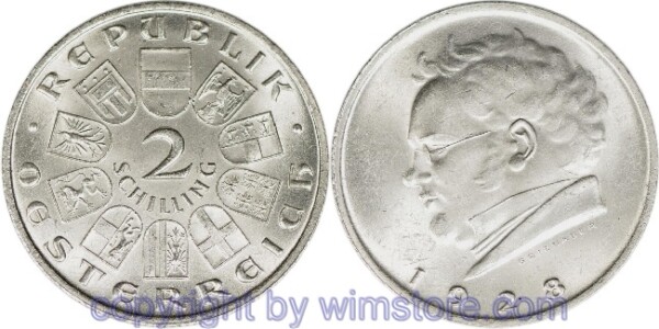 1. Republik, 2 Schilling 1928, Franz Schubert, J 430, Silber, vz-st
