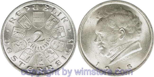 1. Republik, 2 Schilling 1928, Franz Schubert, J 430, Silber, vz, fleckig