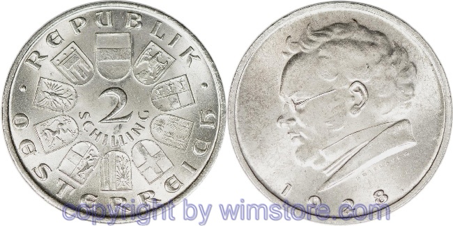 1. Republik, 2 Schilling 1928, Franz Schubert, J 430, Silber, vz, fleckig