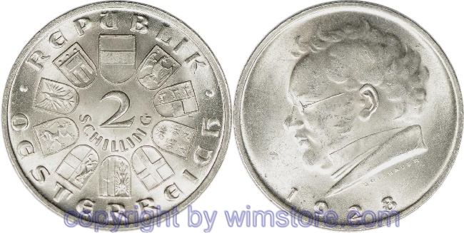 1. Republik, 2 Schilling 1928, Franz Schubert, J 430, Silber, vz