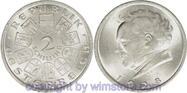 1. Republik, 2 Schilling 1928, Franz Schubert, J 430, Silber, vz, fleckig
