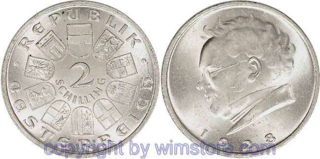 1. Republik, 2 Schilling 1928, Franz Schubert, J 430, Silber, vz, fleckig