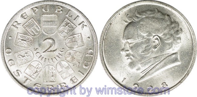 1. Republik, 2 Schilling 1928, Franz Schubert, J 430, Silber, vz, fleckig