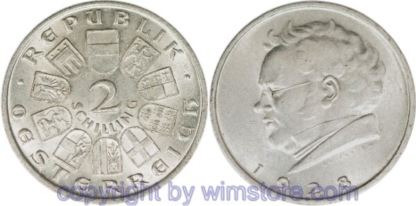 1. Republik, 2 Schilling 1928, Franz Schubert, J 430, Silber, ss, fleckig