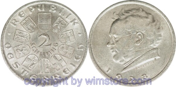 1. Republik, 2 Schilling 1928, Franz Schubert, J 430, Silber, ss, fleckig