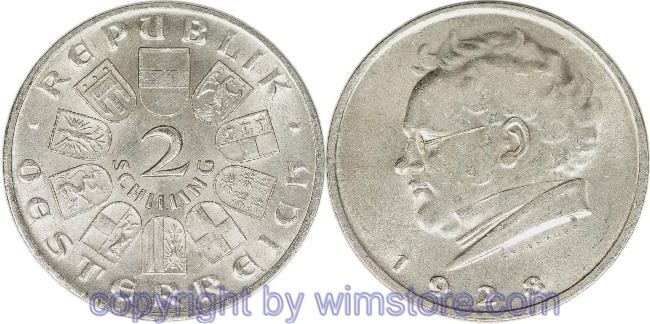 1. Republik, 2 Schilling 1928, Franz Schubert, J 430, Silber, ss, fleckig