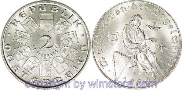 1. Republik, 2 Schilling 1930, Walther von der Vogelweide, J 432, Silber, vz-st, kleiner Fleck