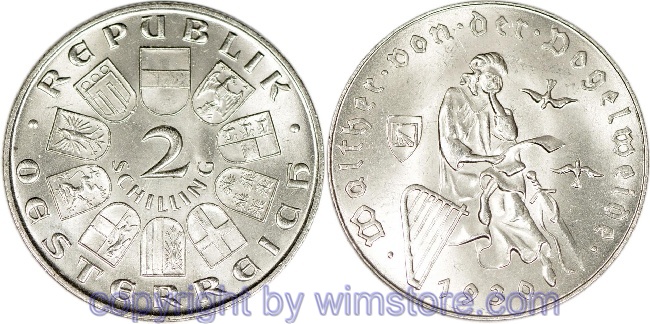 1. Republik, 2 Schilling 1930, Walther von der Vogelweide, J 432, Silber, vz-st, kleiner Fleck