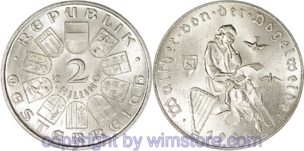 1. Republik, 2 Schilling 1930, Walther von der Vogelweide, J 432, Silber, vz-st, fleckig